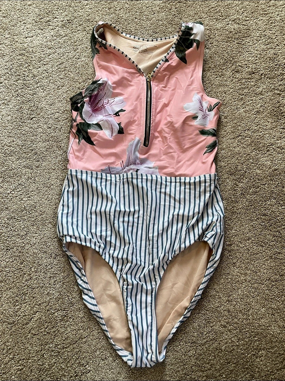 Albion Floral Striped One-Piece in Pink & White Size Medium